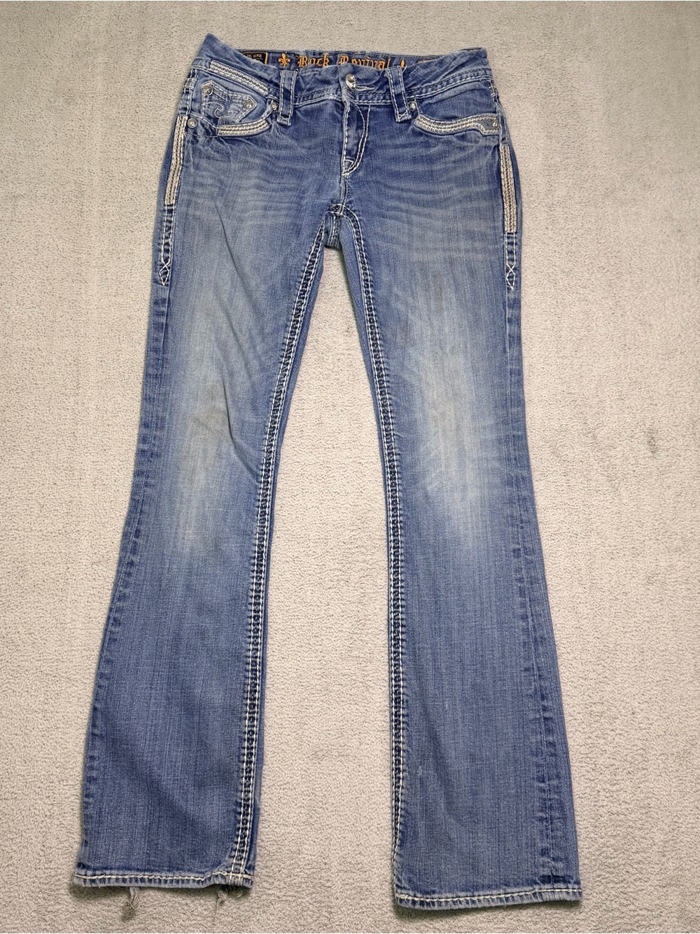 Rock Revival Jackyln Bootcut Jeans Womens 28 Fits (28x30) Distressed Heel Drag